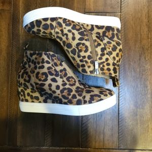 Leopard wedge sneakers size 9